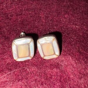 PB PAUL BRACKNA Sterling Inlaid Mother of Pearl Earrings